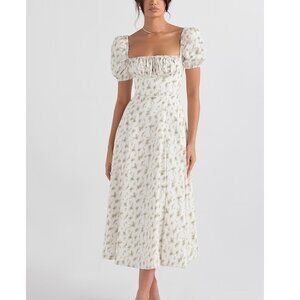 Brand New House of CB Tallulah Garden Print Puff Sleeve Midi Sundress Size XS